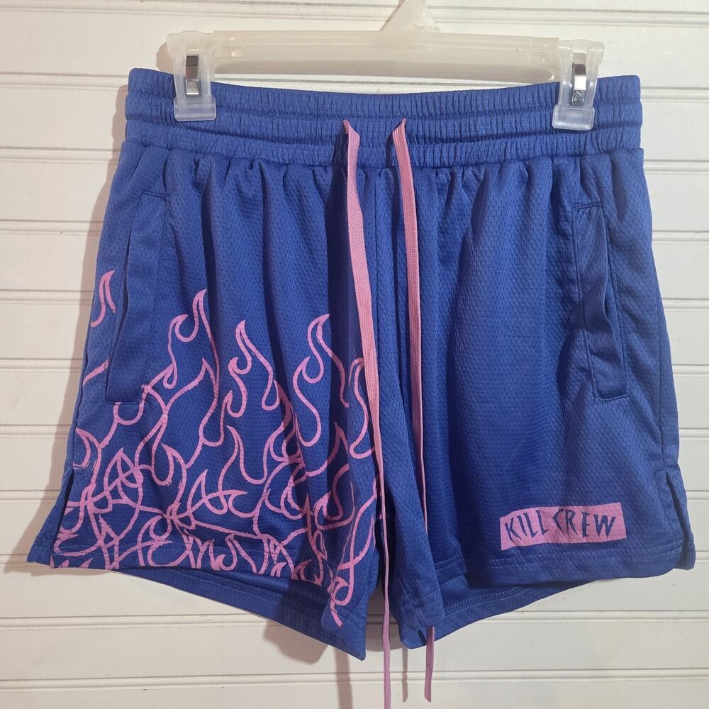 Kill Crew Muay Thai Mesh Shorts Large Blue Hot Pink Flame Mesh Gym Training